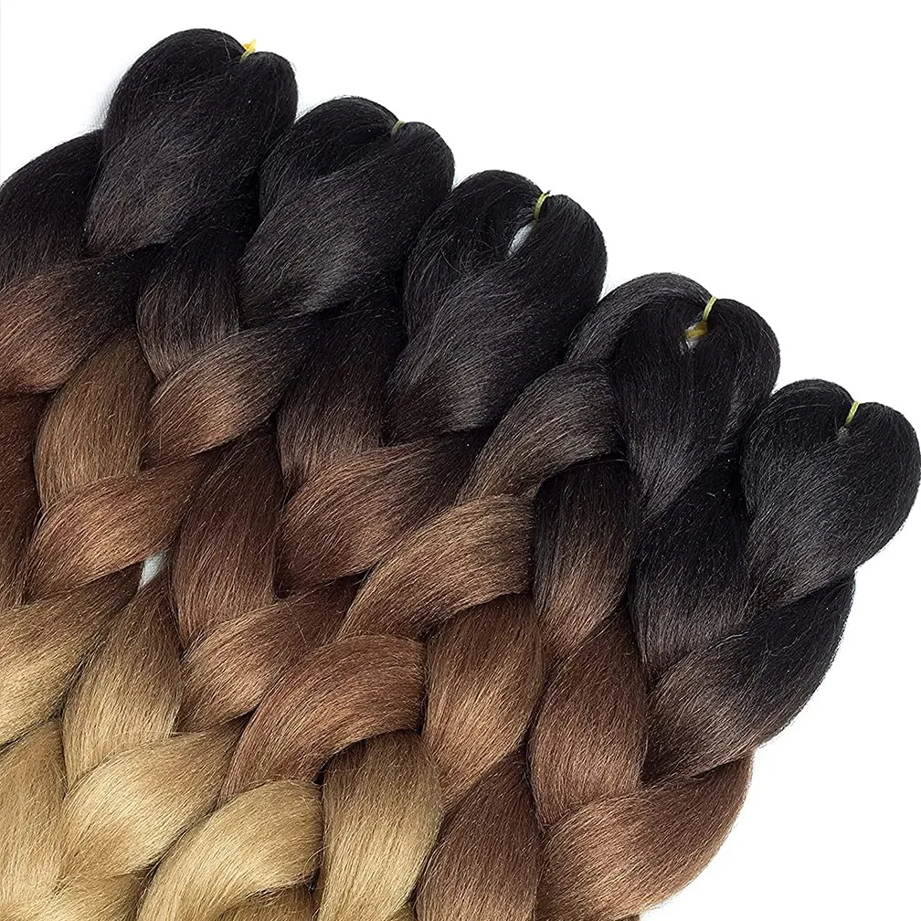 Ombre Braiding Hair 6 Packs 24 Inch Ombre Jumbo Braiding Hair Synthetic Braids Hair Extensions (Black/Dark Brown/Light Brown)