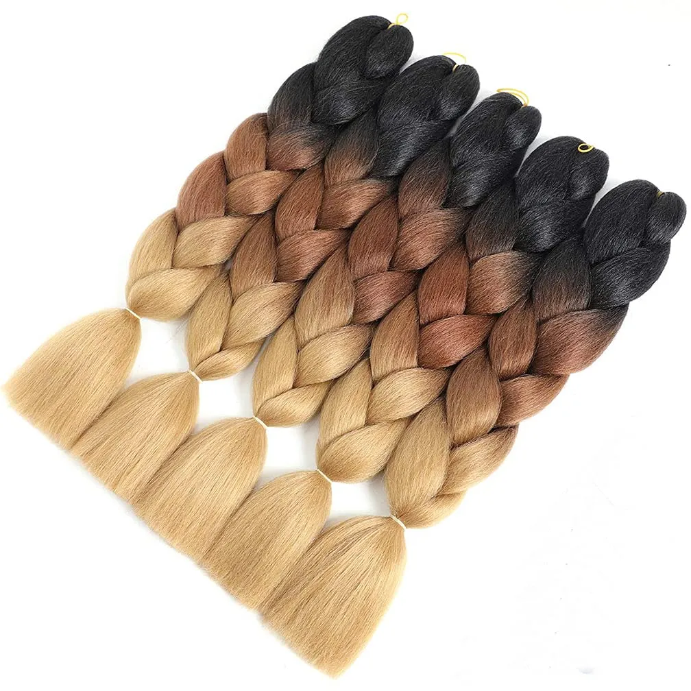 Ombre Braiding Hair 6 Packs 24 Inch Ombre Jumbo Braiding Hair Synthetic Braids Hair Extensions (Black/Dark Brown/Light Brown)