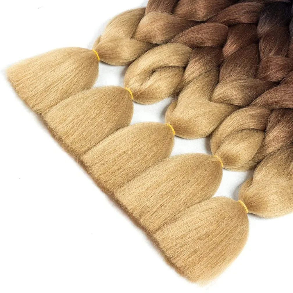 Ombre Braiding Hair 6 Packs 24 Inch Ombre Jumbo Braiding Hair Synthetic Braids Hair Extensions (Black/Dark Brown/Light Brown)