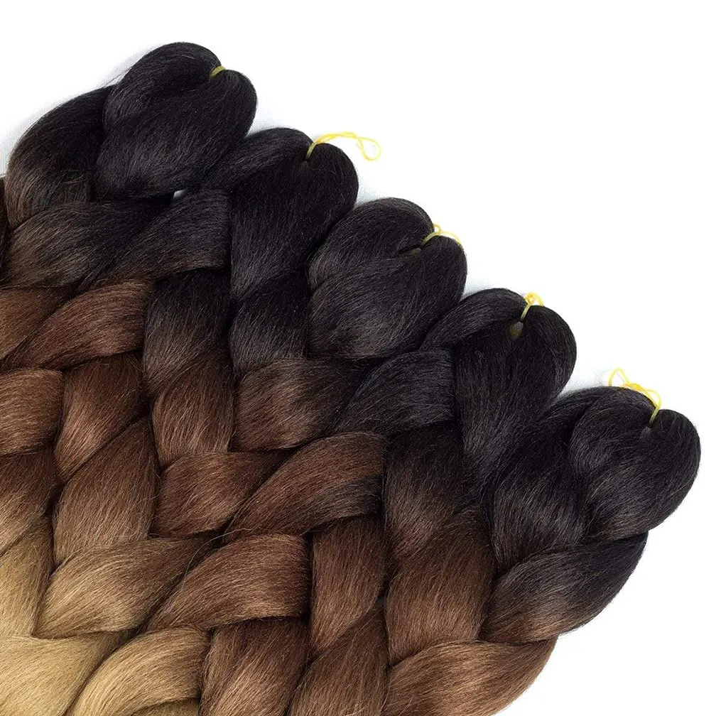 Ombre Braiding Hair 6 Packs 24 Inch Ombre Jumbo Braiding Hair Synthetic Braids Hair Extensions (Black/Dark Brown/Light Brown)