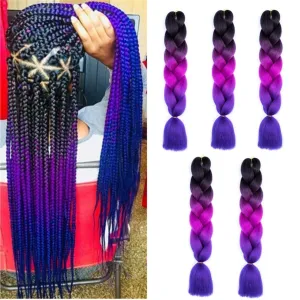 Ombre Braiding hair synthetic Crochet braids twist 24inch 5pcs/lot 100g Ombre two three tone Jumbo braid hair extensions Dreadlocks (black-purple-blue)