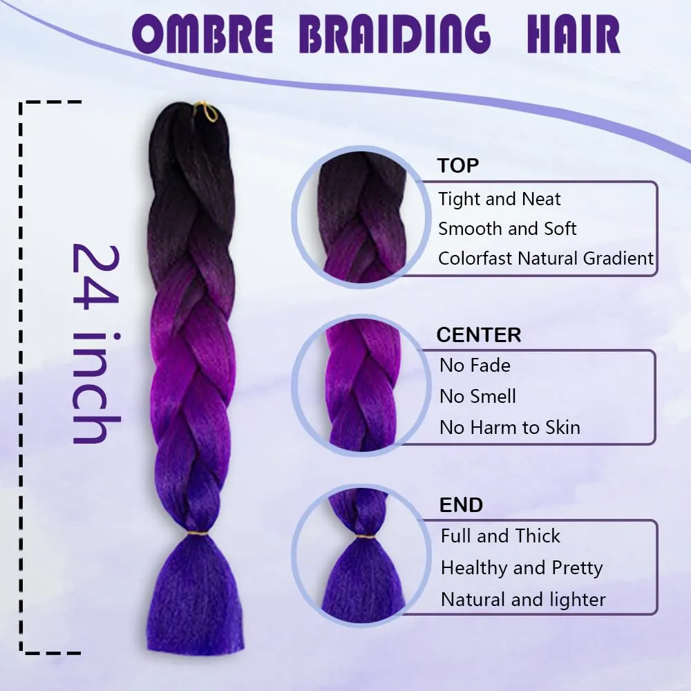 Ombre Braiding hair synthetic Crochet braids twist 24inch 5pcs/lot 100g Ombre two three tone Jumbo braid hair extensions Dreadlocks (black-purple-blue)