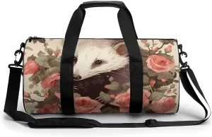 Opossum And Roses Gym Bag Small Travel Duffle Bag with Compartment Carry On Weekender Bag for Women Men