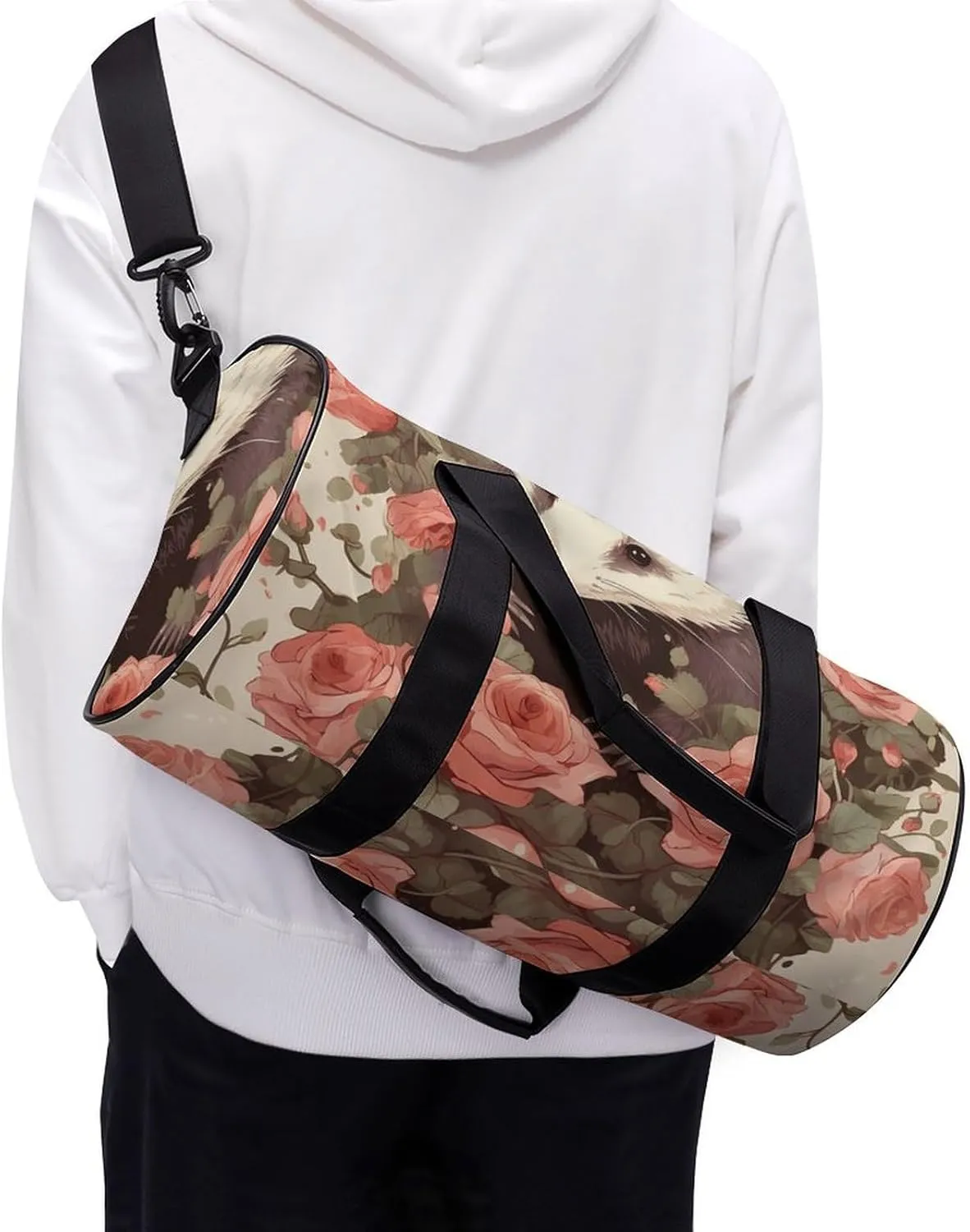 Opossum And Roses Gym Bag Small Travel Duffle Bag with Compartment Carry On Weekender Bag for Women Men