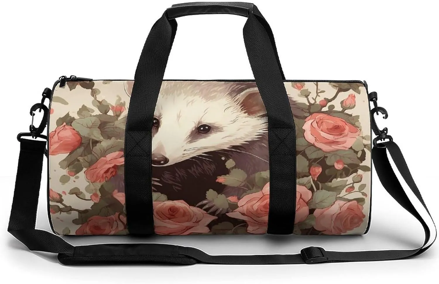 Opossum And Roses Gym Bag Small Travel Duffle Bag with Compartment Carry On Weekender Bag for Women Men