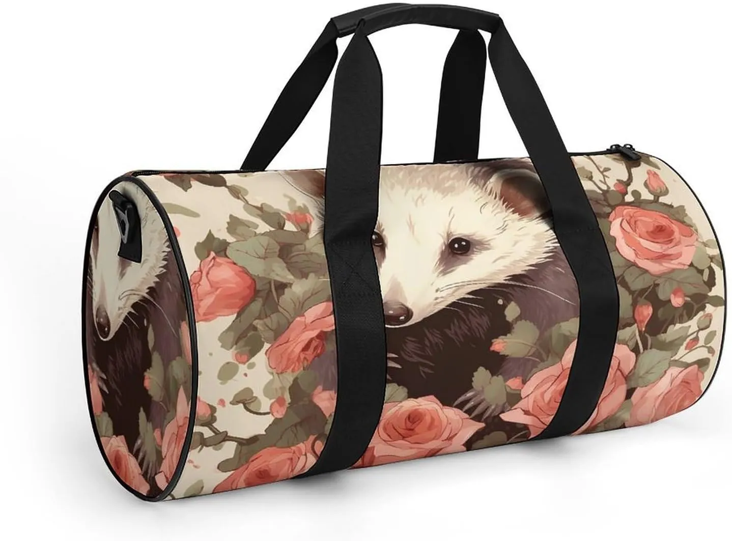 Opossum And Roses Gym Bag Small Travel Duffle Bag with Compartment Carry On Weekender Bag for Women Men