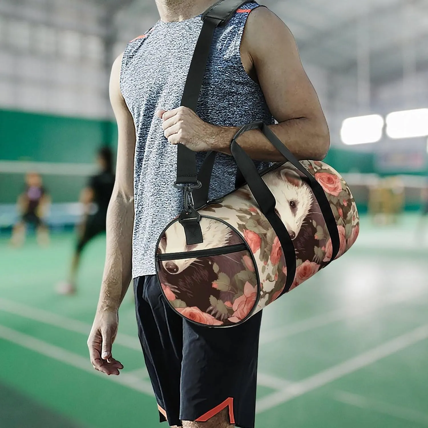Opossum And Roses Gym Bag Small Travel Duffle Bag with Compartment Carry On Weekender Bag for Women Men