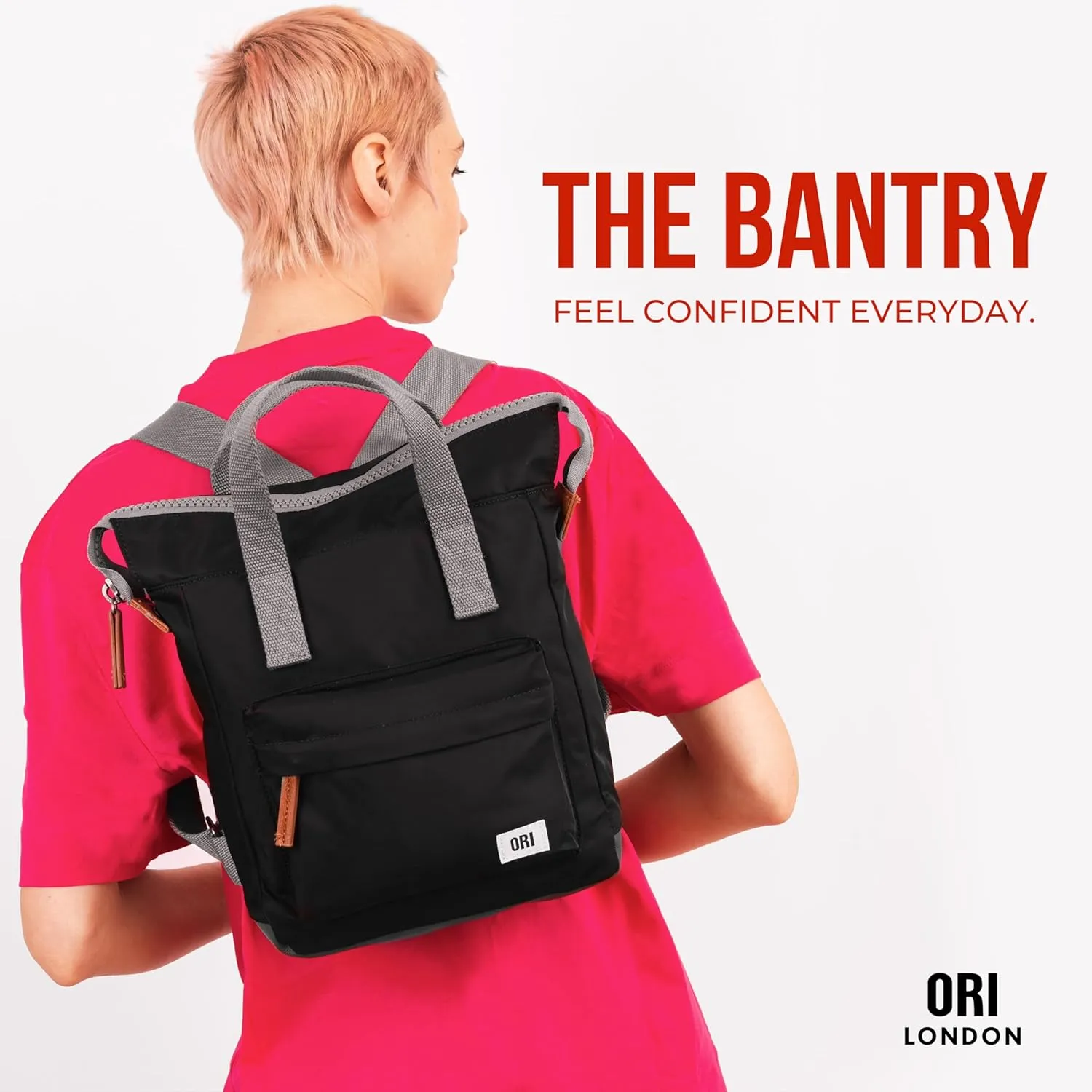 ORI LONDON Small Tote Bag Backpack - Nylon Tote Backpack for Women & Men - Wide Mouth, Chunky Zippers - The Bantry, Stormy Grey