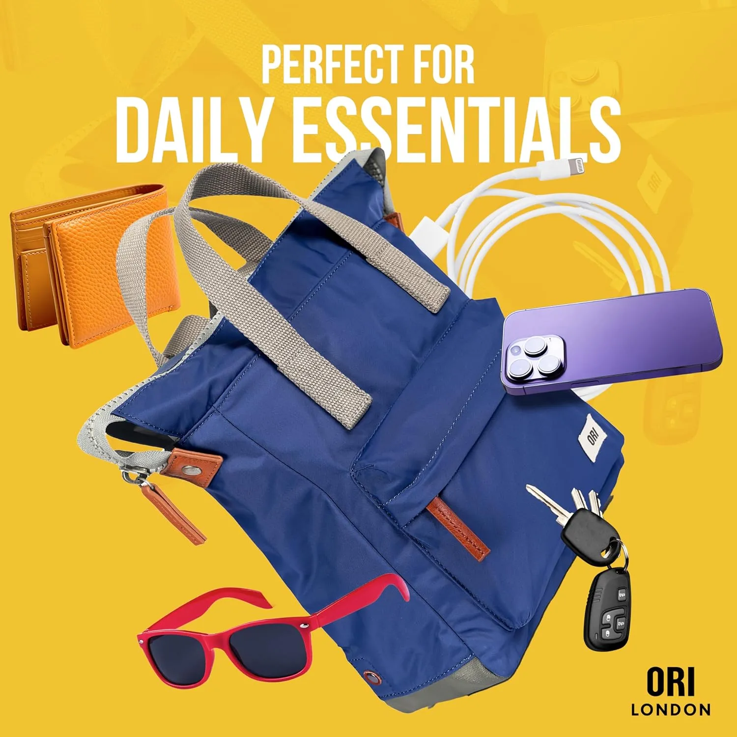 ORI LONDON Small Tote Bag Backpack - Nylon Tote Backpack for Women & Men - Wide Mouth, Chunky Zippers - The Bantry, Stormy Grey