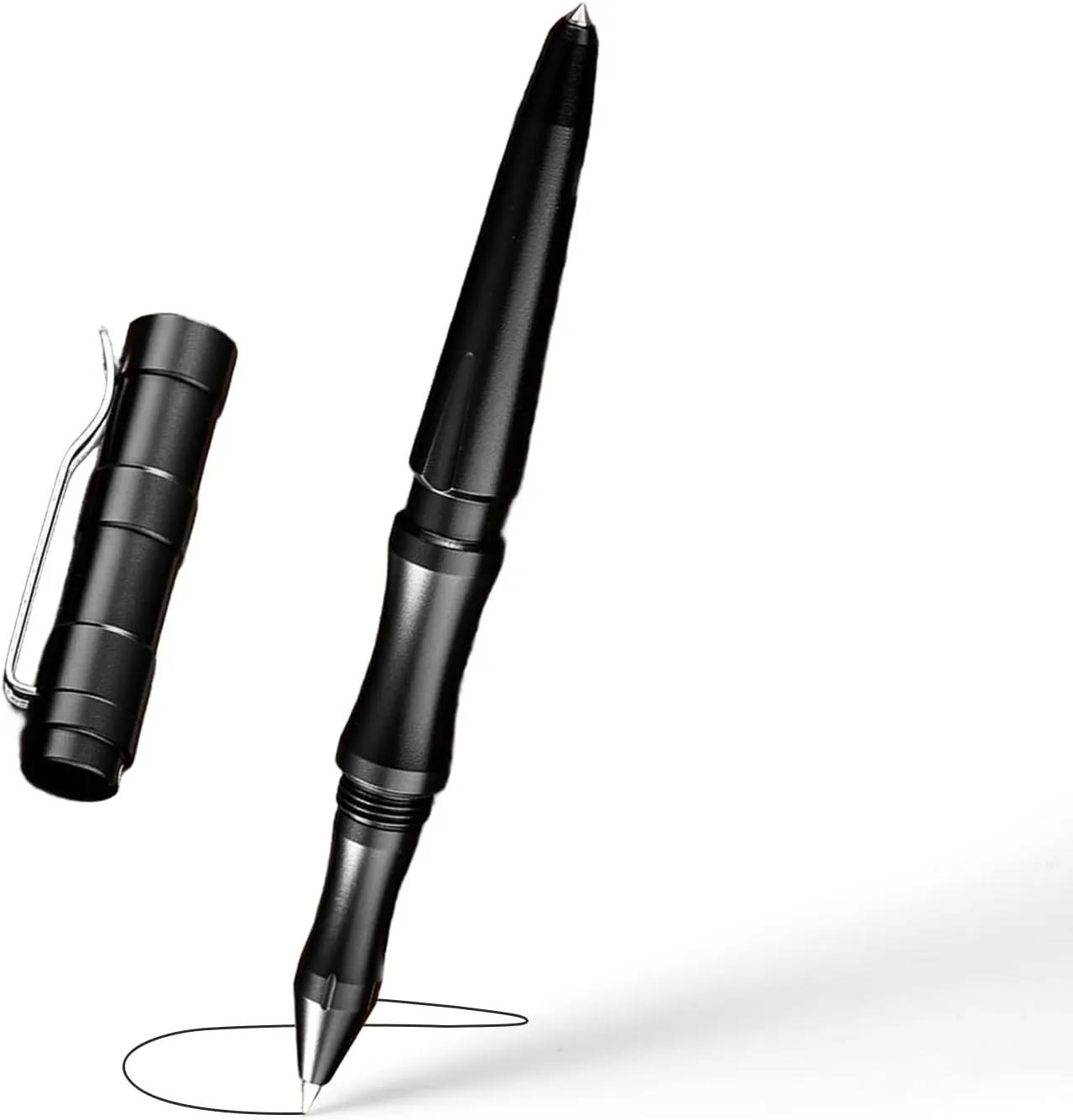 Origin-Joy 2 Pack Tactical Pens Self Defense, Military EDC Glass Breaker Pen for Men and Police, Personal Survival Metal Pen with 8 Black G2 Refills (AL03-Black)