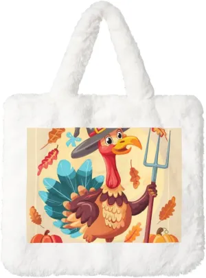 OSAM SPACE Thanksgiving Turkey Women Tote Bag, Cute Fuzzy Plush Shoulder Bag, Purse Coin Pouch Accessories Tote Handbag for Winter Daily Work Dating