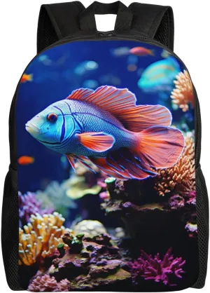 OUSIKA Coral Reef Fish Aquarium Backpack Casual Travel Daypack Lightweight Laptop Bags Laptop Backpacks For Women Men