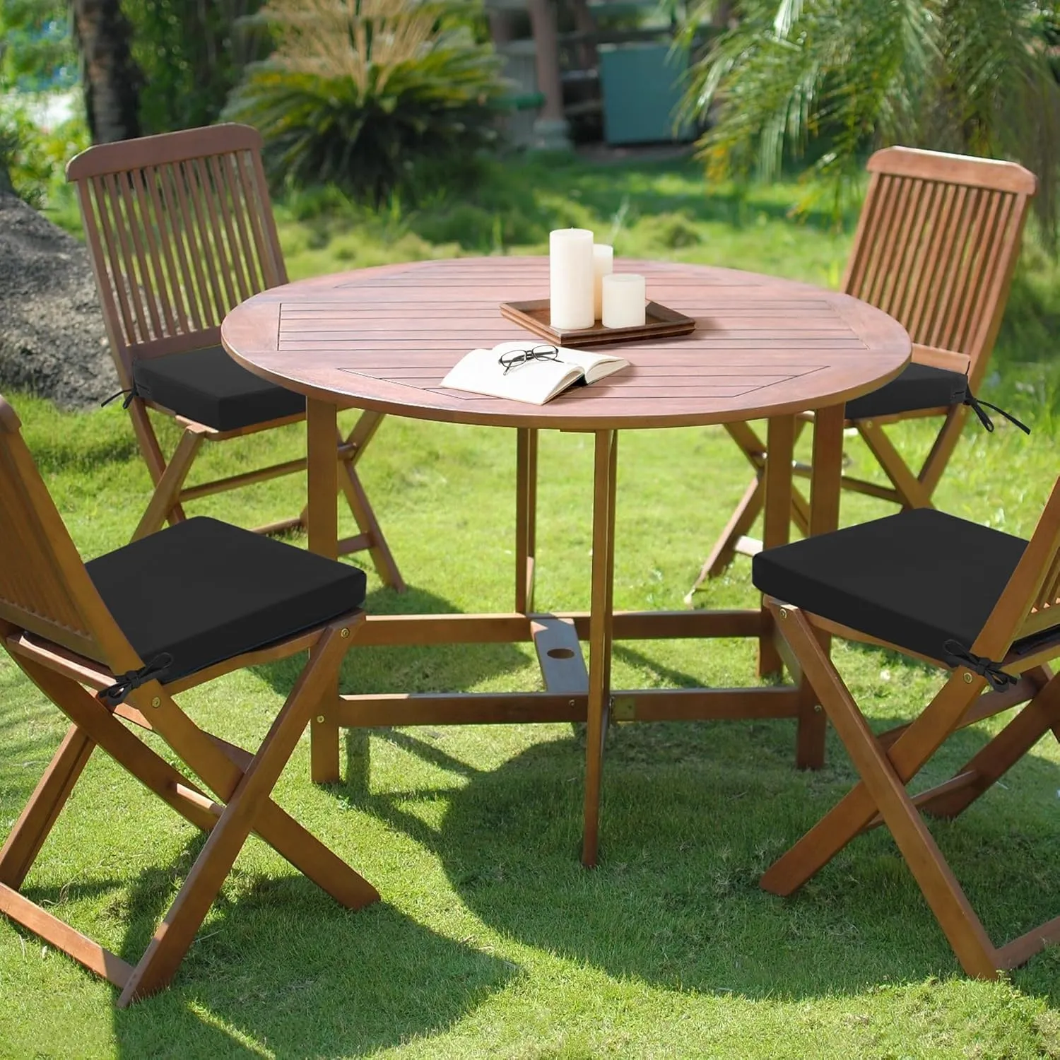Outdoor Chair Cushions Set of 4: Waterproof & Fade Resistant Seat Cushion for Patio Furniture - 18.5 x 16 x 2 Inch Chair Pads with Ties and Hidden Zipper - Patio Chair Cushion Replacement, Black