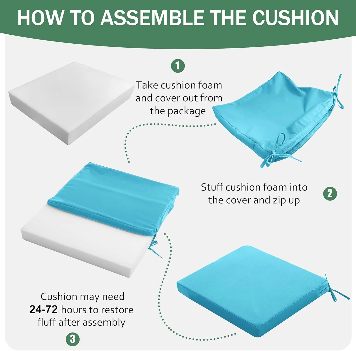 Outdoor Chair Cushions Set of 4: Waterproof & Fade Resistant Seat Cushion for Patio Furniture - 18.5 x 16 x 2 Inch Chair Pads with Ties and Hidden Zipper - Patio Chair Cushion Replacement, Teal