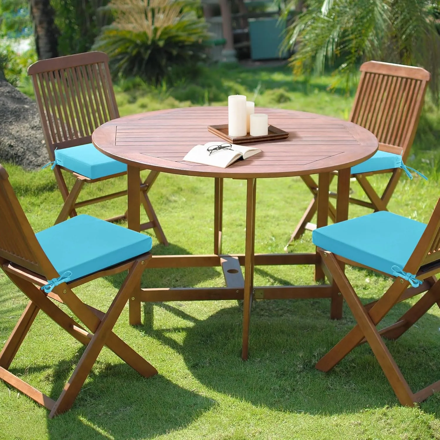 Outdoor Chair Cushions Set of 4: Waterproof & Fade Resistant Seat Cushion for Patio Furniture - 18.5 x 16 x 2 Inch Chair Pads with Ties and Hidden Zipper - Patio Chair Cushion Replacement, Teal