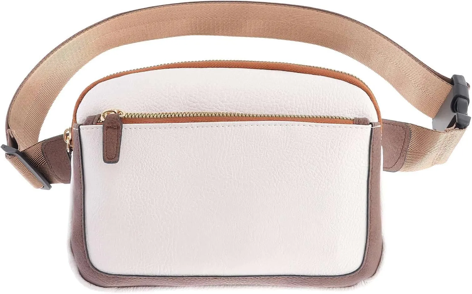 Ovida Leather Belt Bag for Women Fashion Fanny Packs Small Crossbody Waist Bag with Adjustable Strap for Travel Running Outdoor Hiking(Beige&Brown)