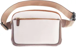 Ovida Leather Belt Bag for Women Fashion Fanny Packs Small Crossbody Waist Bag with Adjustable Strap for Travel Running Outdoor Hiking(Beige&Brown)