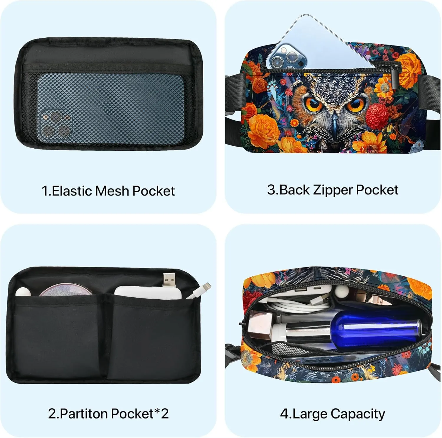 Owl Fanny Pack Fashion Belt Bag Small Crossbody Bags for Women Casual Waist Packs with Adjustable Strap