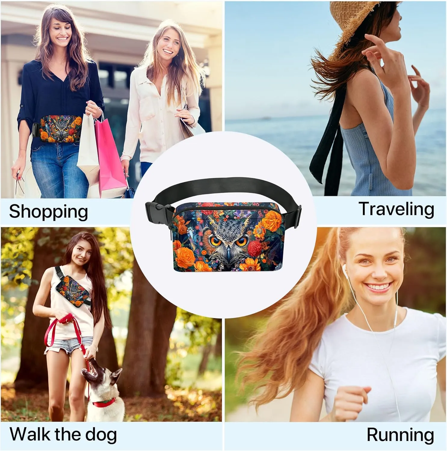 Owl Fanny Pack Fashion Belt Bag Small Crossbody Bags for Women Casual Waist Packs with Adjustable Strap