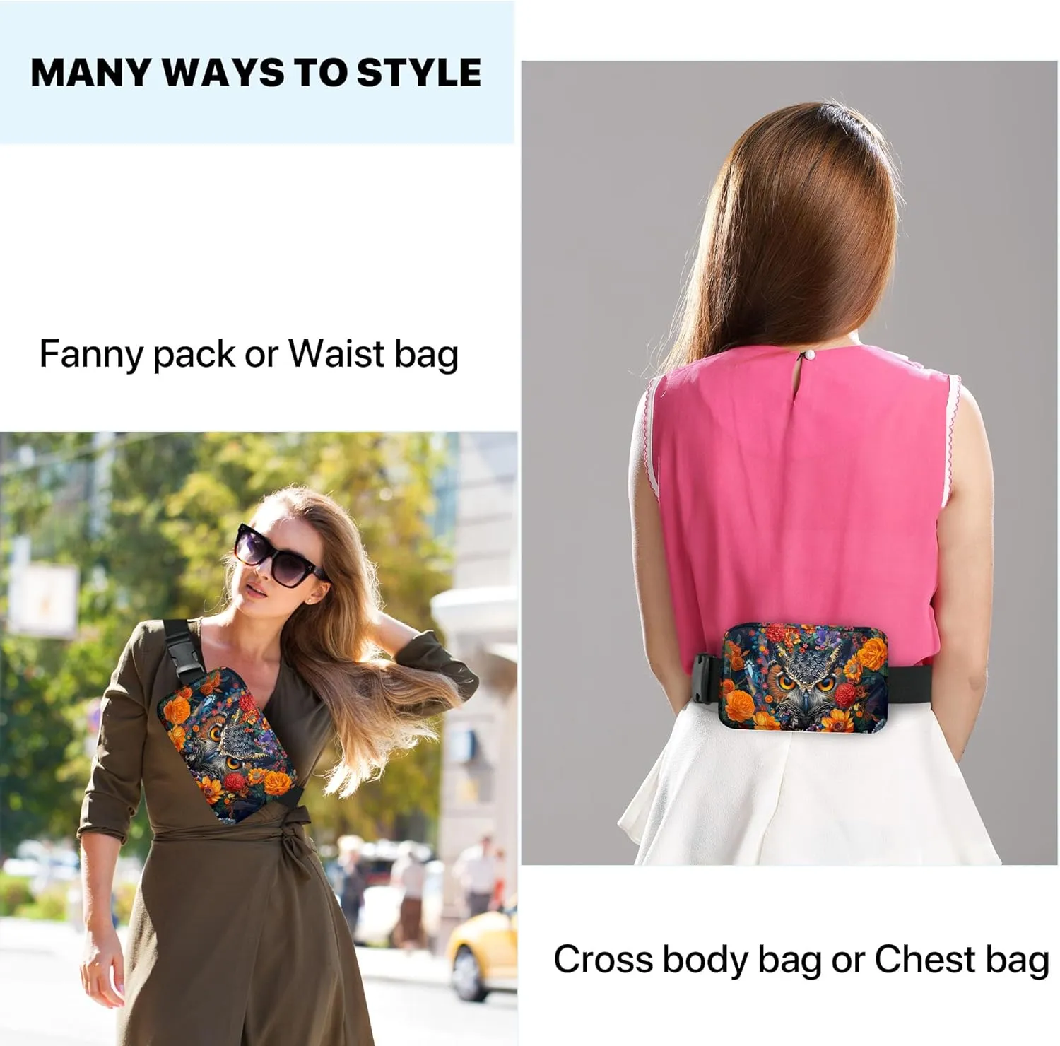 Owl Fanny Pack Fashion Belt Bag Small Crossbody Bags for Women Casual Waist Packs with Adjustable Strap