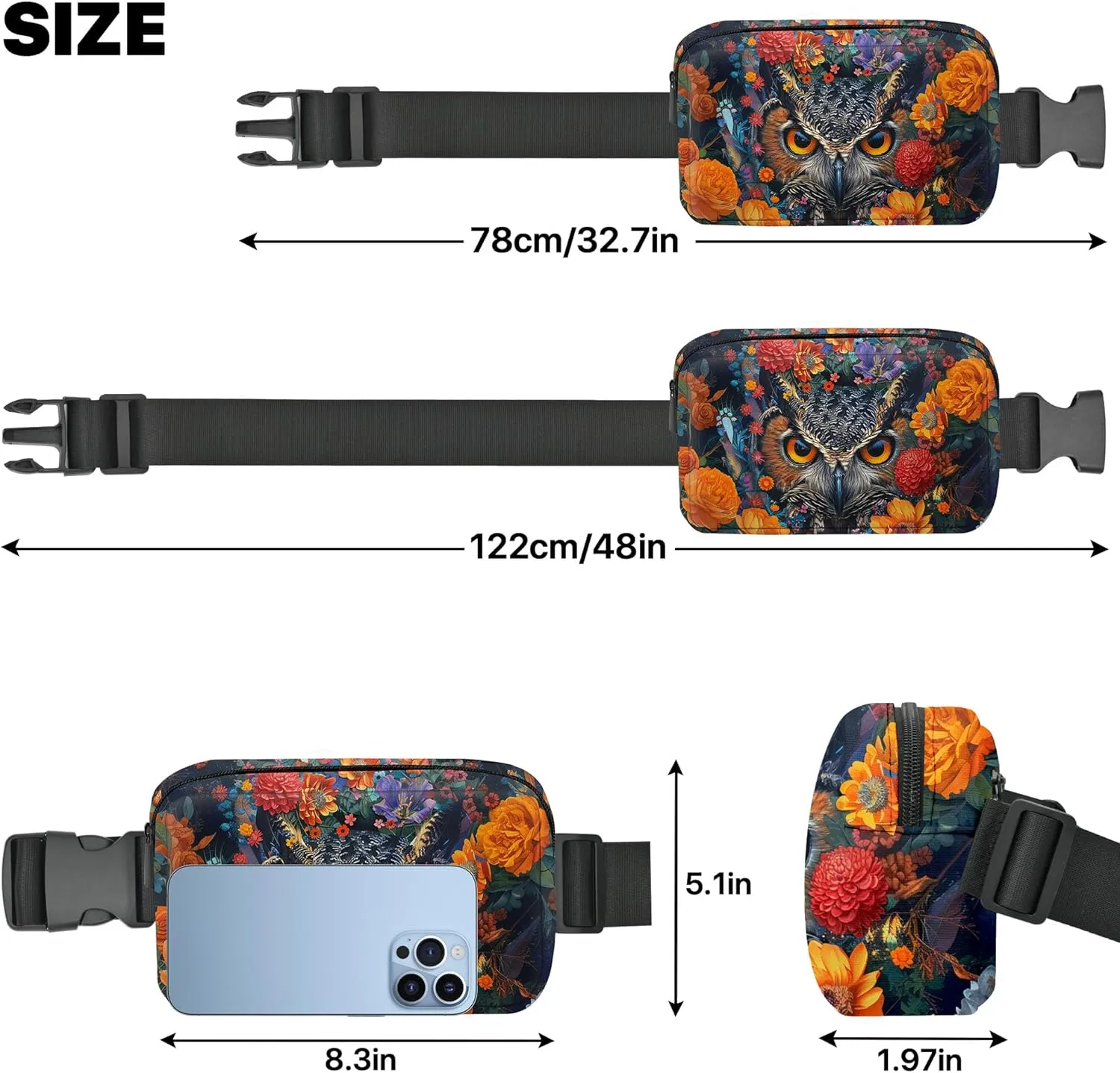 Owl Fanny Pack Fashion Belt Bag Small Crossbody Bags for Women Casual Waist Packs with Adjustable Strap