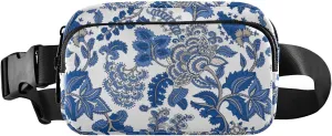 Oyihfvs Seamless Floral Paisley Ornament Curly Flowers on White Adjustable Fanny Waist Pack Pouch, Waterproof Runners Sports Waist Pack Wallet for Sports Hiking Fitness Cycling Gym Women Men