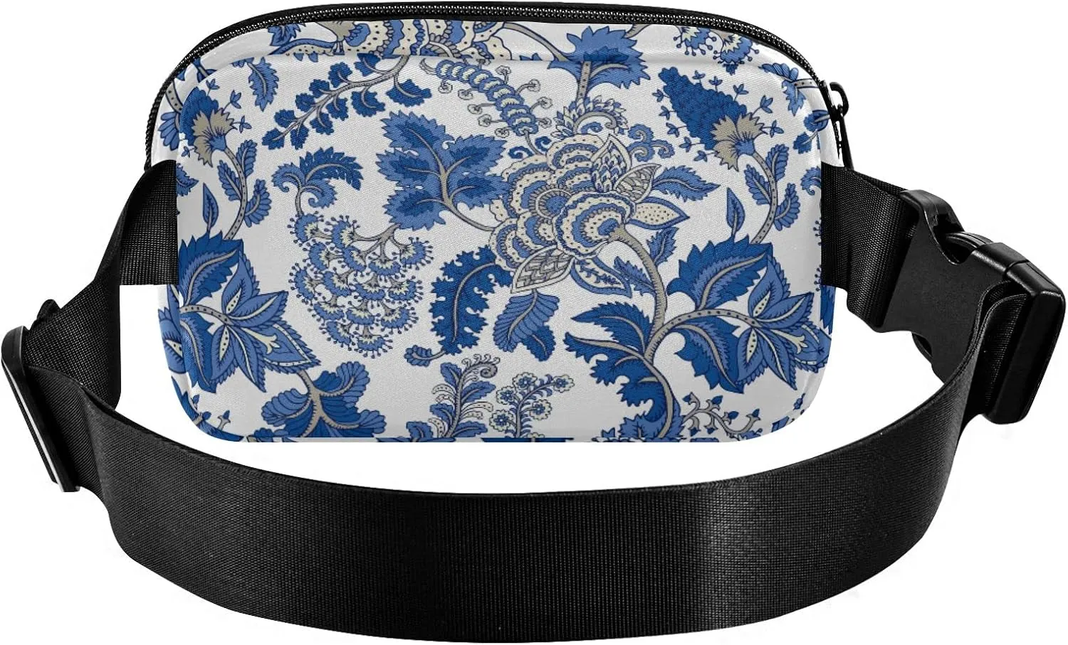 Oyihfvs Seamless Floral Paisley Ornament Curly Flowers on White Adjustable Fanny Waist Pack Pouch, Waterproof Runners Sports Waist Pack Wallet for Sports Hiking Fitness Cycling Gym Women Men