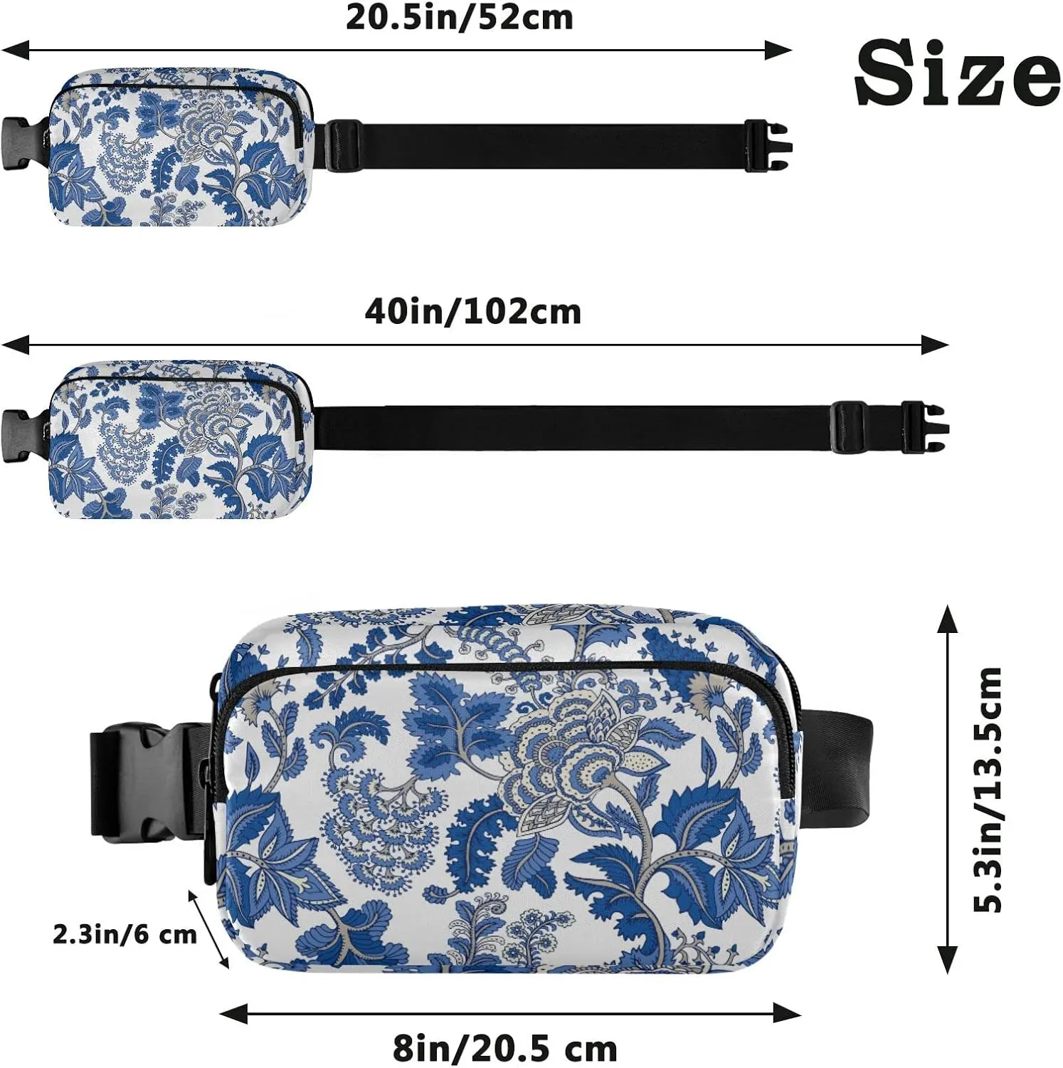 Oyihfvs Seamless Floral Paisley Ornament Curly Flowers on White Adjustable Fanny Waist Pack Pouch, Waterproof Runners Sports Waist Pack Wallet for Sports Hiking Fitness Cycling Gym Women Men