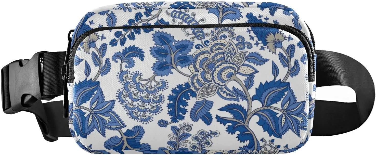 Oyihfvs Seamless Floral Paisley Ornament Curly Flowers on White Adjustable Fanny Waist Pack Pouch, Waterproof Runners Sports Waist Pack Wallet for Sports Hiking Fitness Cycling Gym Women Men