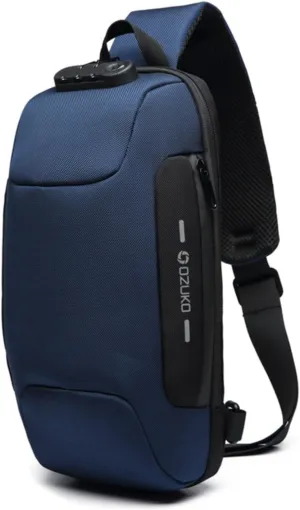 OZUKO sling bag for men anti theft backpacks with usb charger Travel Hiking Chest Bag Daypack water proof (Blue)