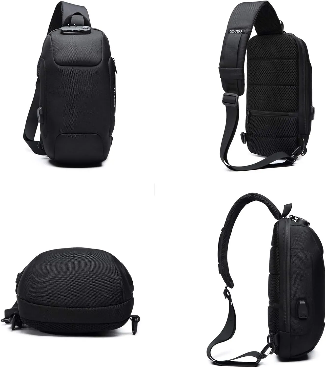 OZUKO sling bag for men anti theft backpacks with usb charger Travel Hiking Chest Bag Daypack water proof(Green)