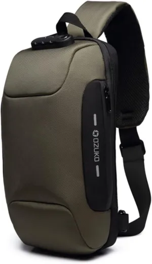 OZUKO sling bag for men anti theft backpacks with usb charger Travel Hiking Chest Bag Daypack water proof(Green)