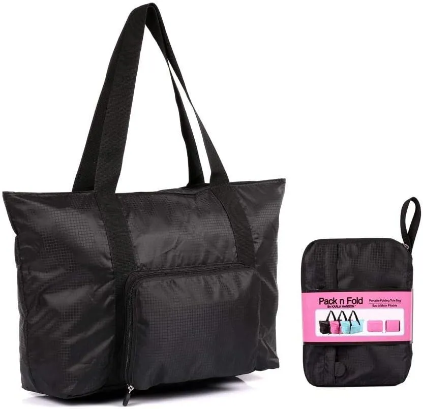 Pack n Fold Foldable Travel Tote Bag … (Black)
