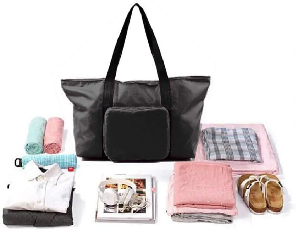 Pack n Fold Foldable Travel Tote Bag … (Black)