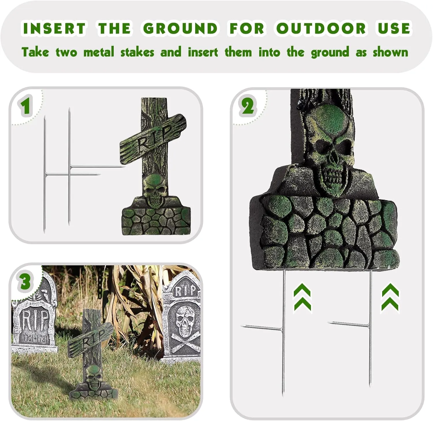 Pack of 24 Metal Halloween Tombstone Stakes Heavy Duty T-Shaped for Graveyard Styrofoam Decorations
