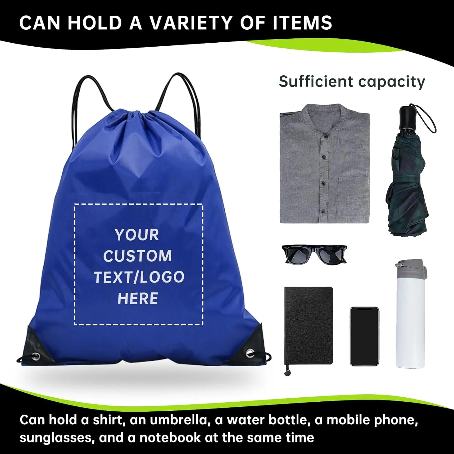 pack of 50 Custom Bags With Your Logo,Drawstring Backpacks Bulk String Bag,Great for Travelling, Gym and for Everyday Use (Custom Treasure Blue)