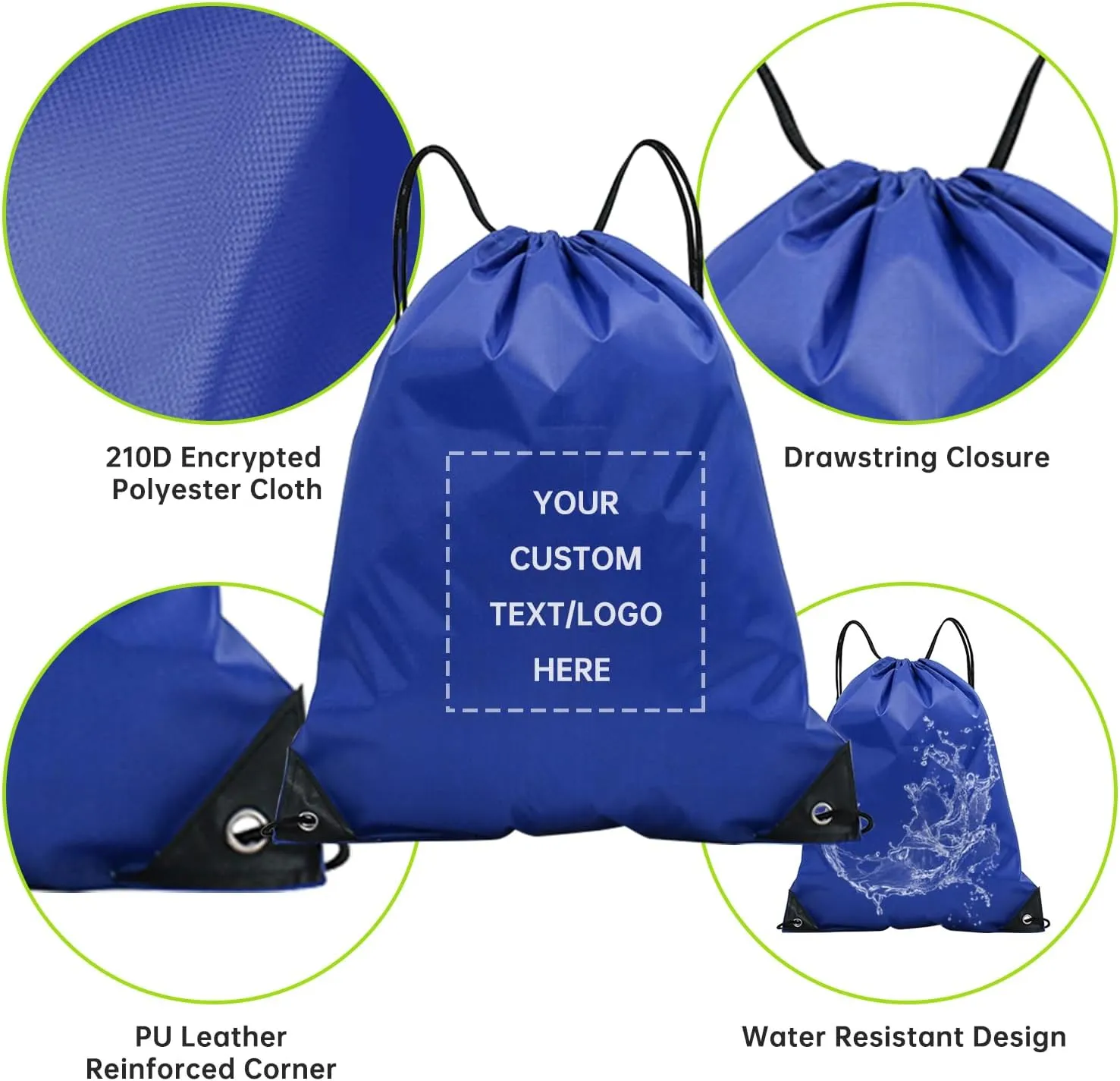pack of 50 Custom Bags With Your Logo,Drawstring Backpacks Bulk String Bag,Great for Travelling, Gym and for Everyday Use (Custom Treasure Blue)