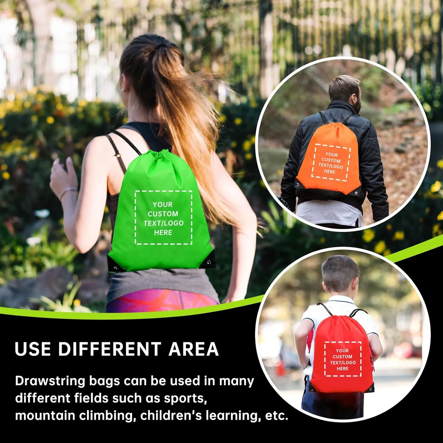 pack of 50 Custom Bags With Your Logo,Drawstring Backpacks Bulk String Bag,Great for Travelling, Gym and for Everyday Use (Custom Treasure Blue)