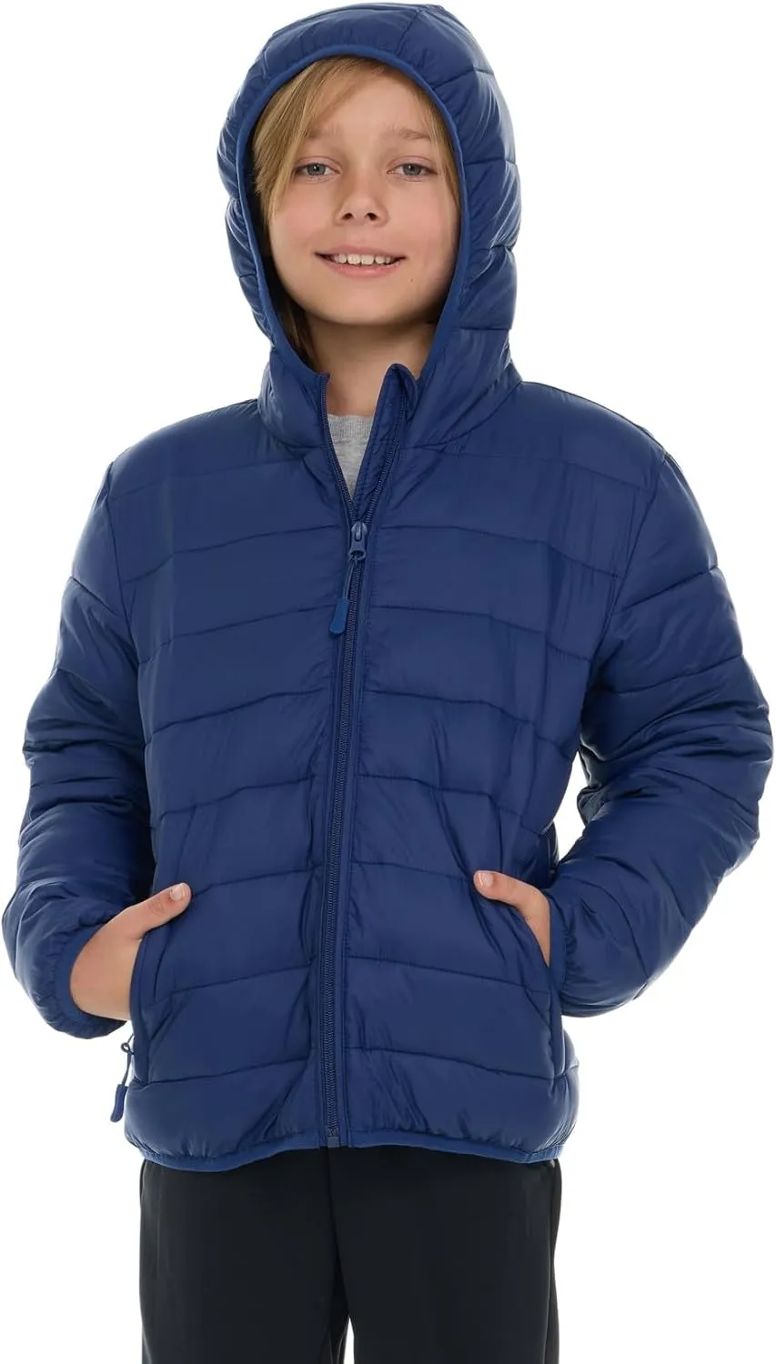 Packable Boys Puffer Jacket with Hood, Lightweight Boys Winter Jacket