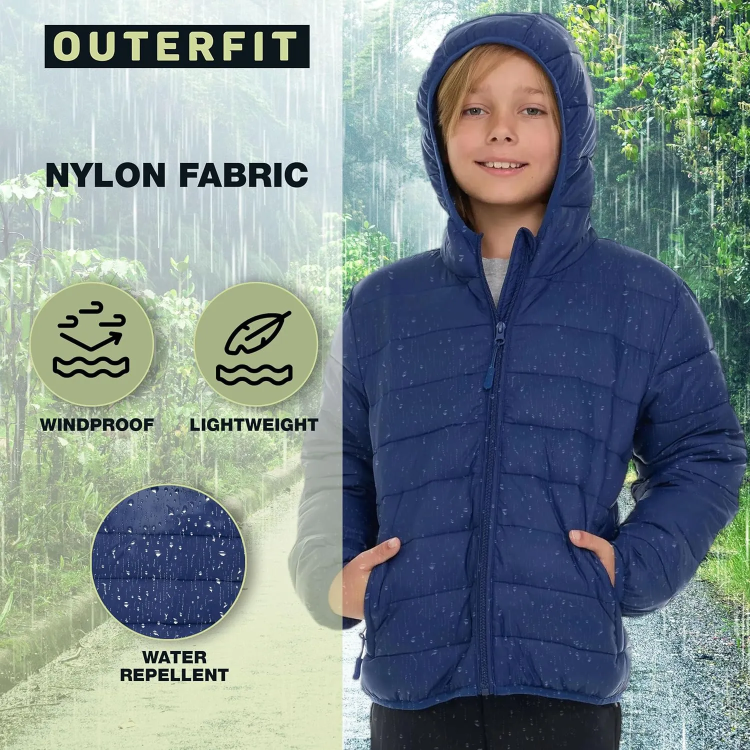 Packable Boys Puffer Jacket with Hood, Lightweight Boys Winter Jacket