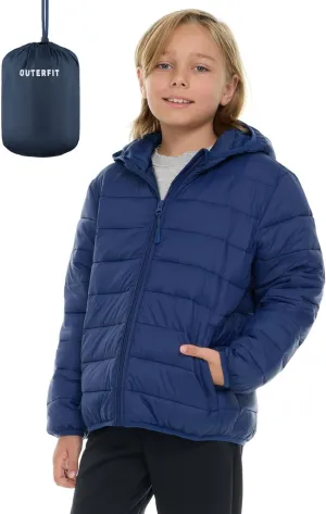 Packable Boys Puffer Jacket with Hood, Lightweight Boys Winter Jacket