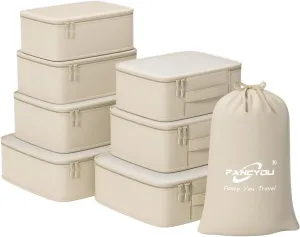 Packing Cubes for Suitcases Extra Large 8 Set, Travel Cubes Packing Luggage Organizers Accessories Bag, Suitcase organizer bags set, Travel Gear with Clothes Bag(A Beige)