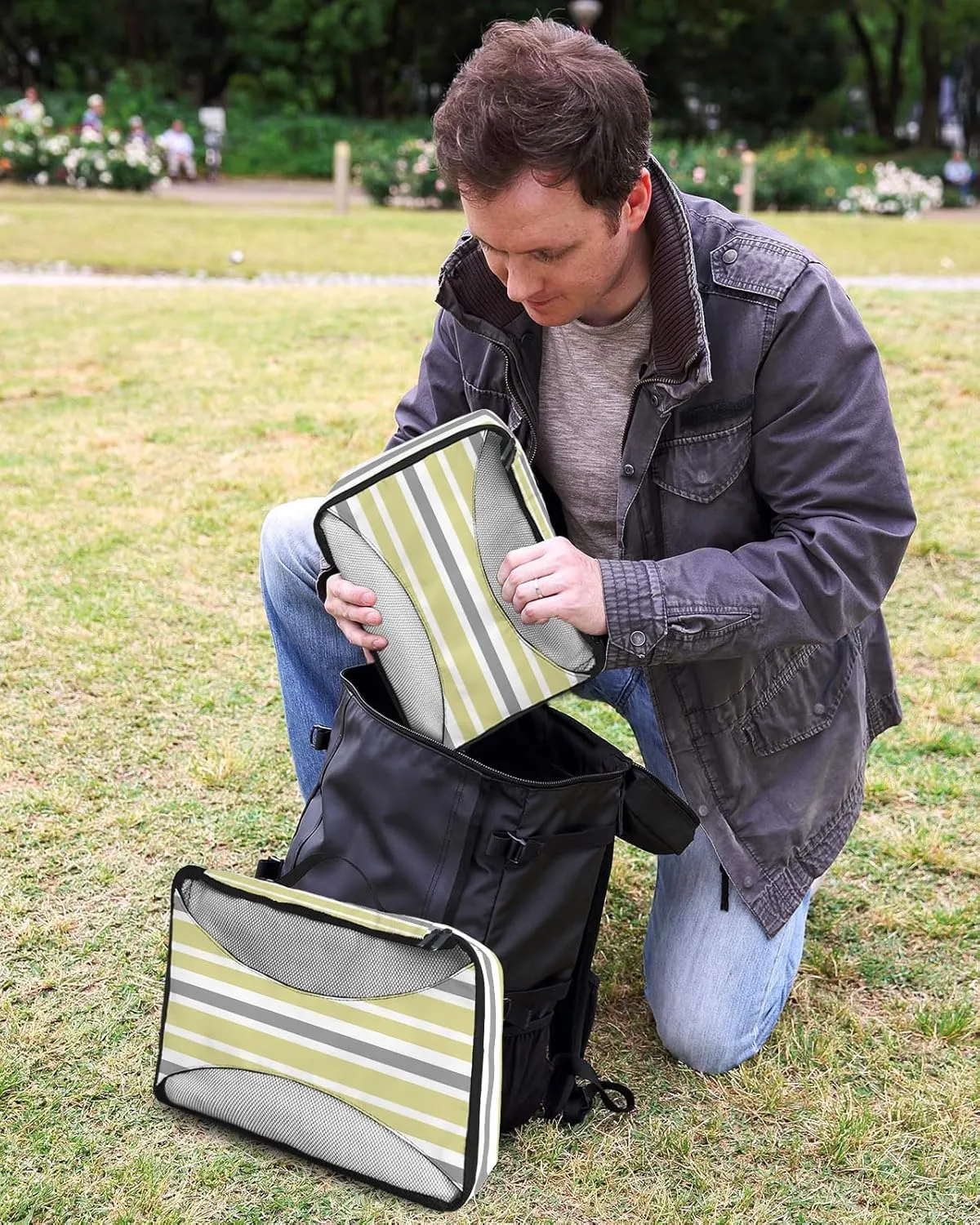 Packing Cubes for Travel, 4 Set Travel Packing Organized Cubes Yellow Gray White Stripe Waterproof Luggage Organizer with Laundry Bag Shoe Bag Travel Accessories for Carry On Suitcases