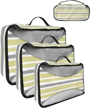 Packing Cubes for Travel, 4 Set Travel Packing Organized Cubes Yellow Gray White Stripe Waterproof Luggage Organizer with Laundry Bag Shoe Bag Travel Accessories for Carry On Suitcases