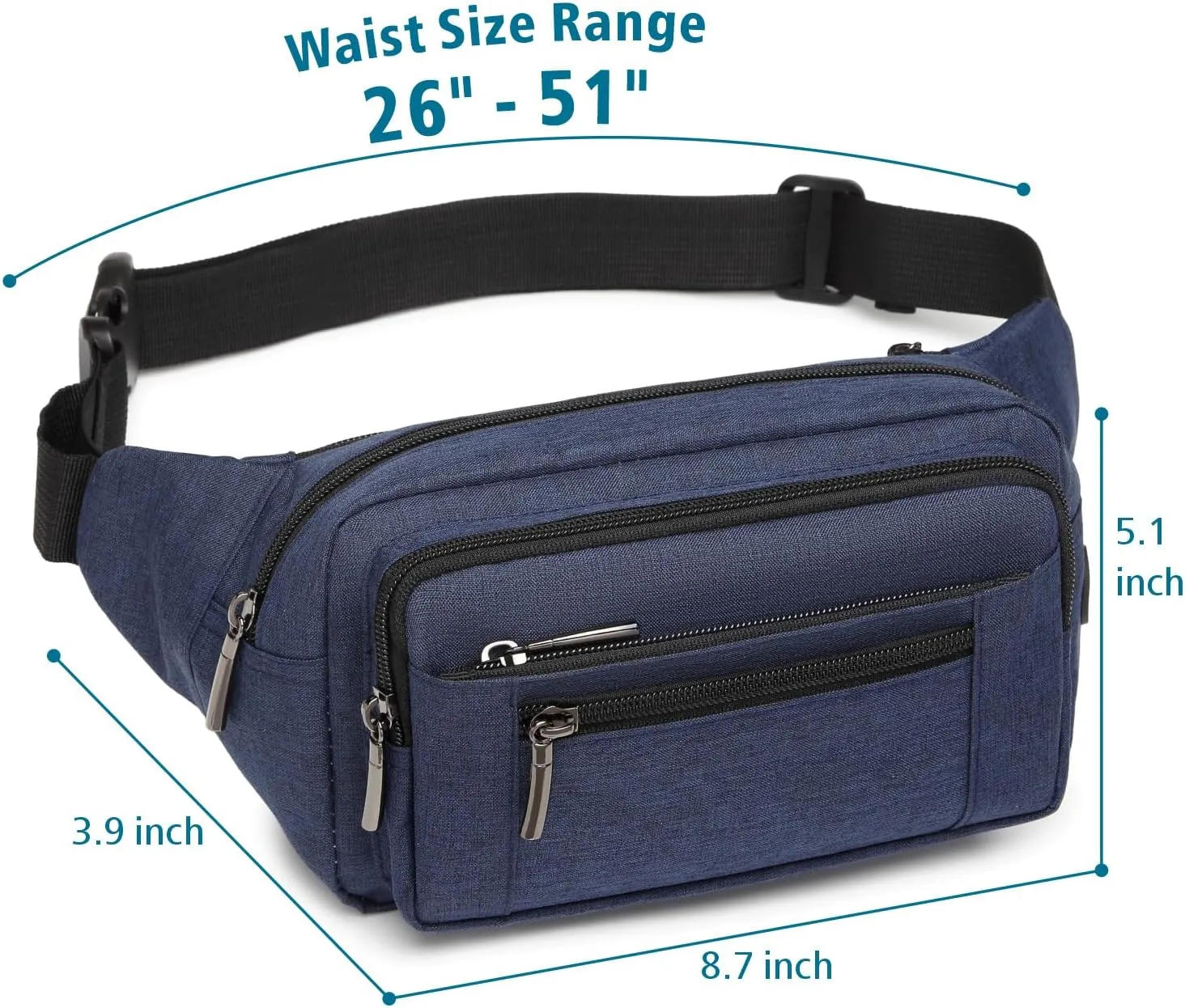 Packism Fanny Pack for Women Men - Fanny Packs for Women Cross Body Everywhere Belt Bag Bum Bag with 6 Zipper Pockets Plus Size & Adjustable Strap for Traveling Cycling Running Hiking