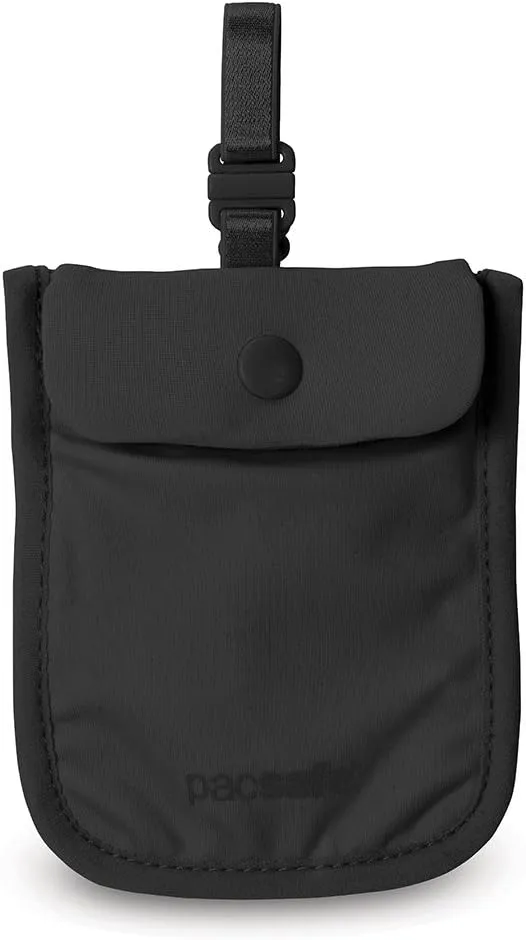 Pacsafe Coversafe S25 Hidden Undercover Travel Bra Pouch for Women (Washable) - Stash up to 6 Credit Cards plus Money and Key with Adjustable, Elastic Strap; Suitable for all Bra Sizes (Black)