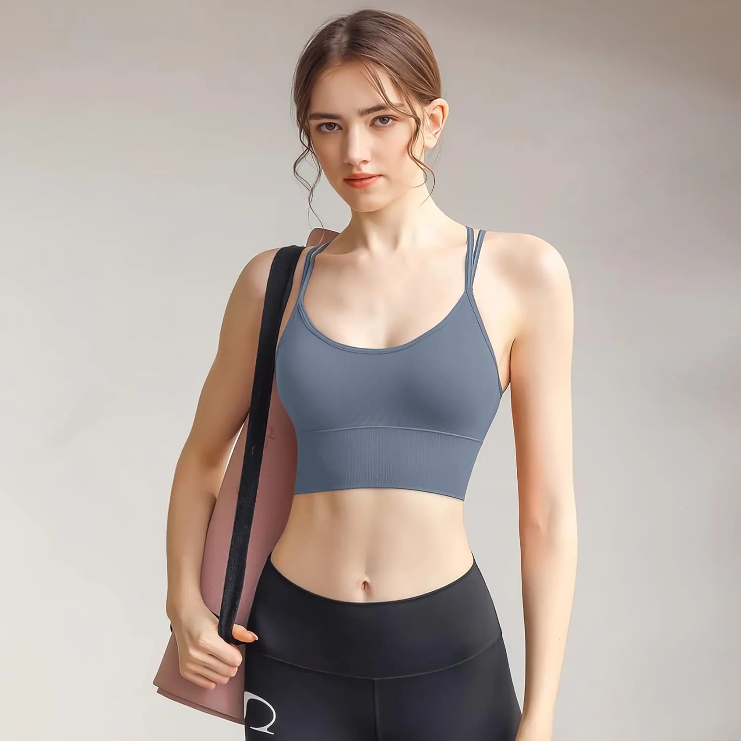 Padded Sports Bras for Women Strappy Cross Back Yoga Bras Pack for Workout Fitness Running Gym Low Impact Top