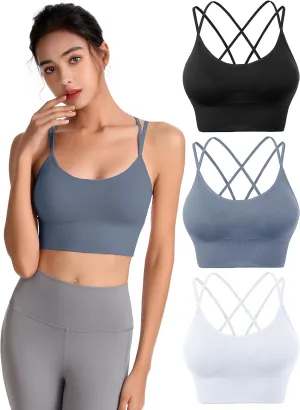 Padded Sports Bras for Women Strappy Cross Back Yoga Bras Pack for Workout Fitness Running Gym Low Impact Top