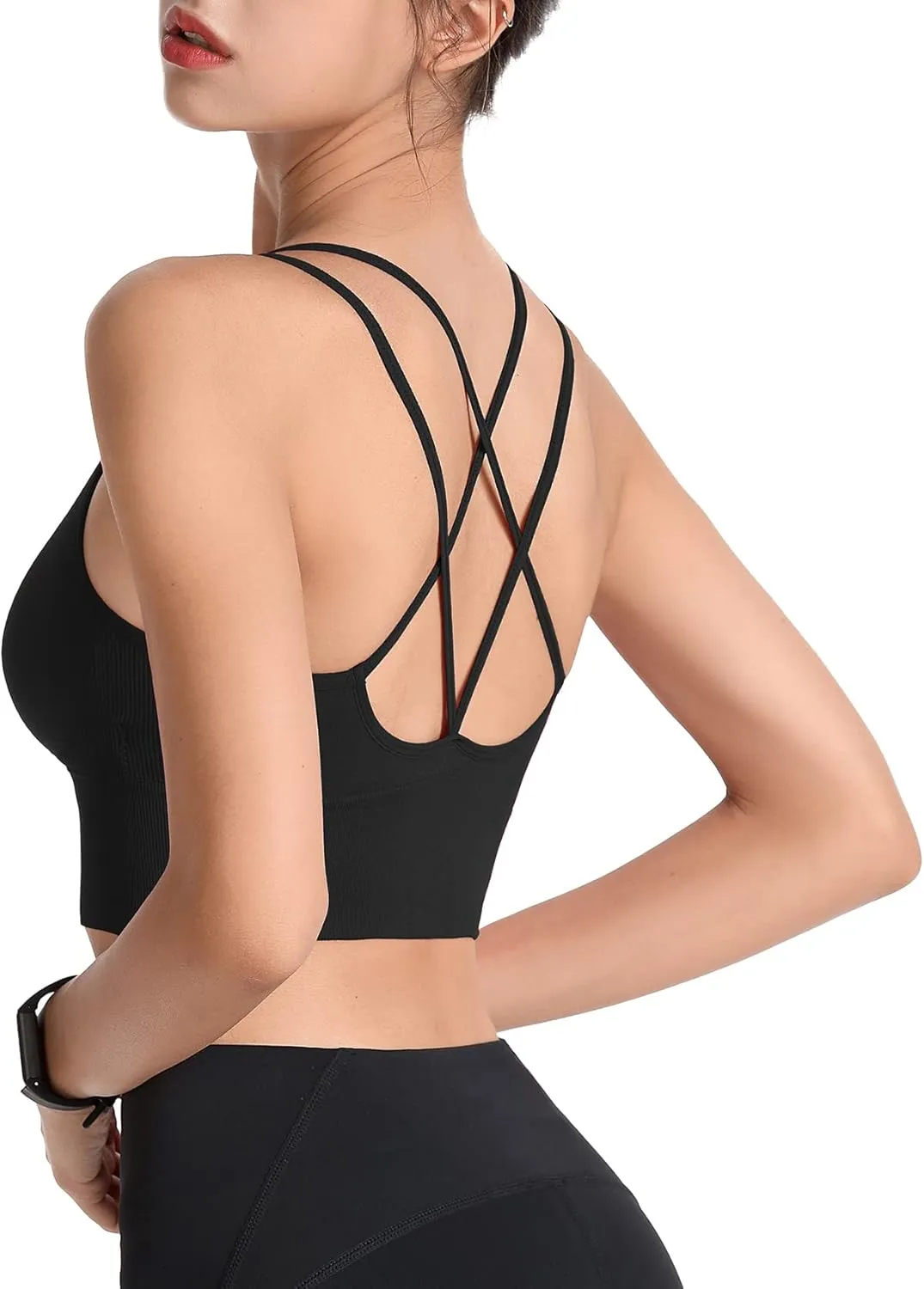 Padded Sports Bras for Women Strappy Cross Back Yoga Bras Pack for Workout Fitness Running Gym Low Impact Top