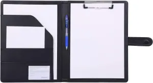 Padfolio Clipboard Folder Portfolio, Mymazn Faux Leather Storage Clipboard with Cover for Legal Pad Holder Letter Size A4 Writing Pad for Business School Office Conference Notepad Clip Boards (Black)